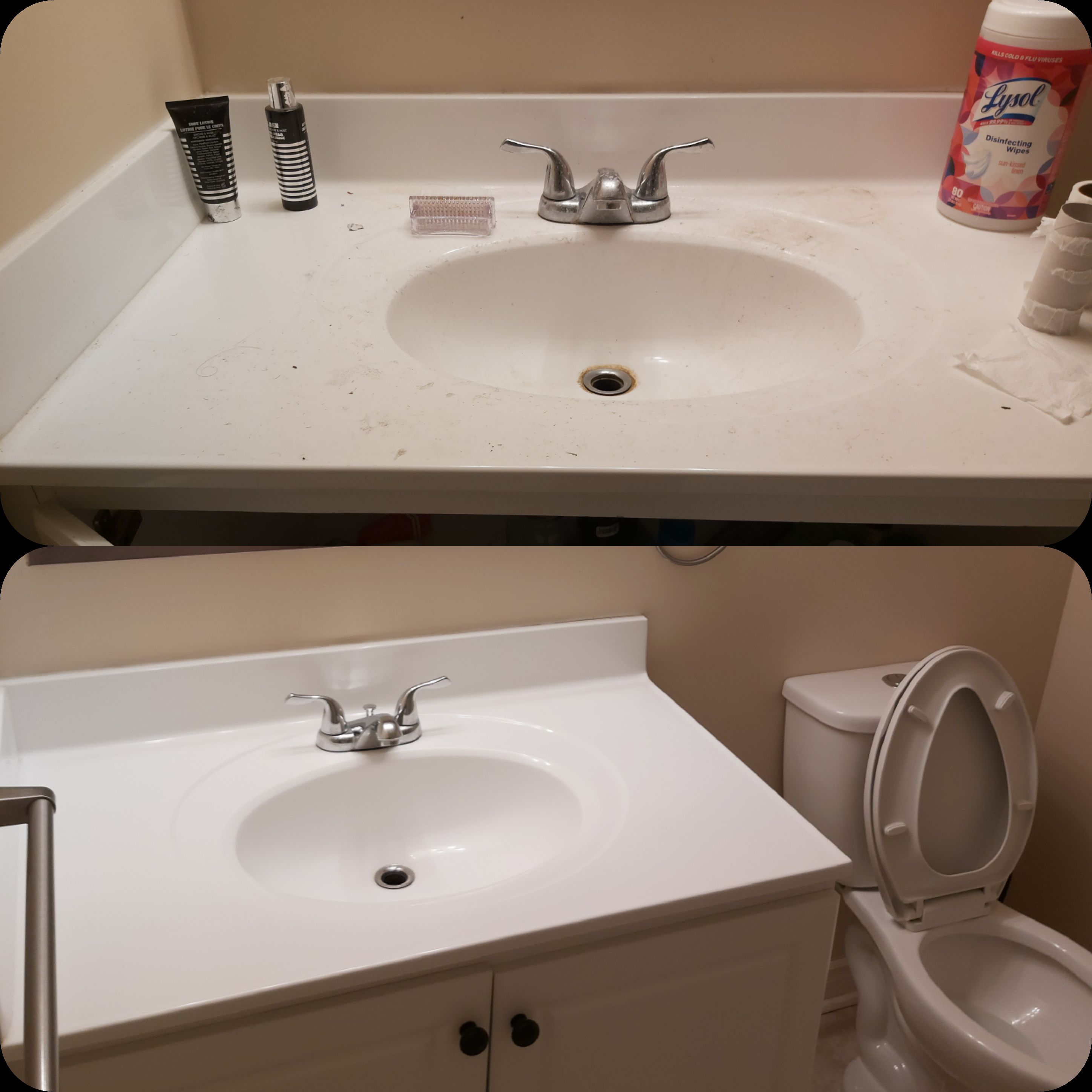 before and after pictures of a bathroom sink